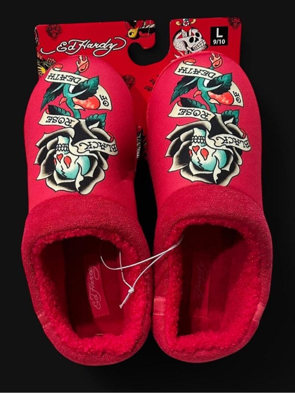 Ed Hardy Hot Pink Tattoo Slippers L 9/10 New